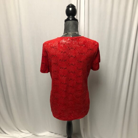 White Stag Top Womens Size Medium 8-10 Red Silver Stretch Cowl Neck Festive - Picture 4 of 7